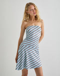 Kagari Mini Dress in Diagonal Stripe Light Blue