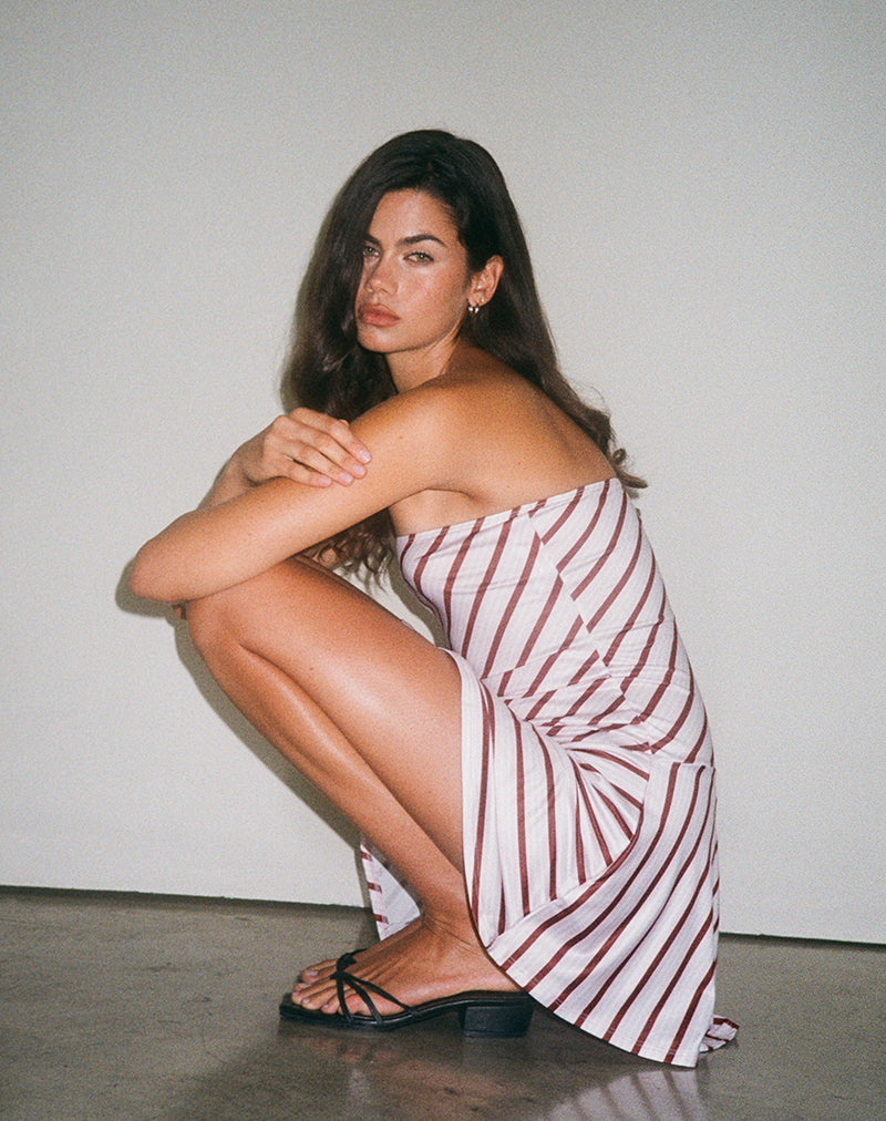 Kagari Mini Dress in Diagonal Stripe Pink