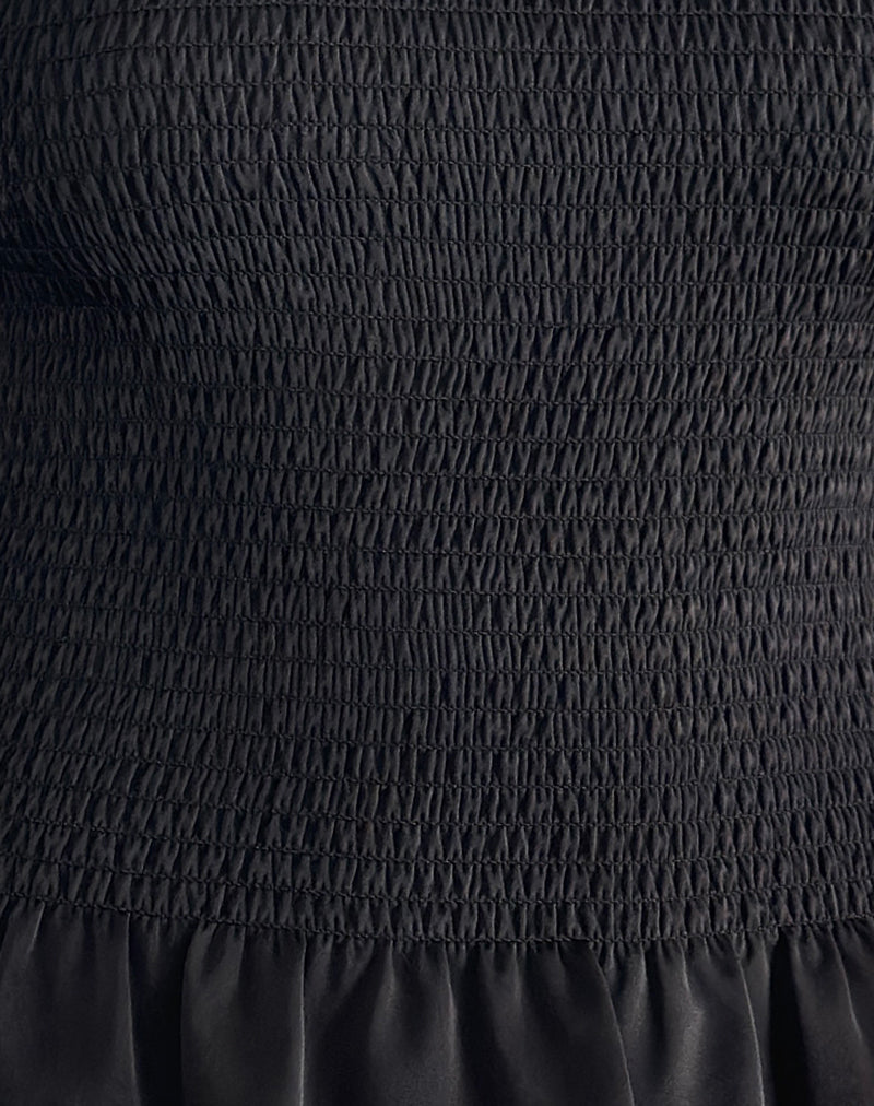 Kagumi Shirred Top in Black