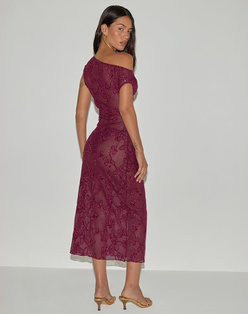 Kaido Midi Dress in Sequin Knit Burgundy