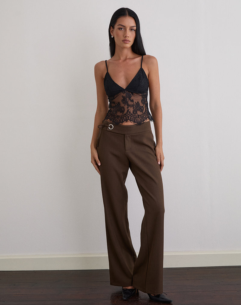 Kaika Plunge Cami Top in Eyelash Lace Black