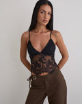 Kaika Plunge Cami Top in Eyelash Lace Black