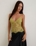 Kaika Plunge Cami Top in Eyelash Lace Chartreuse