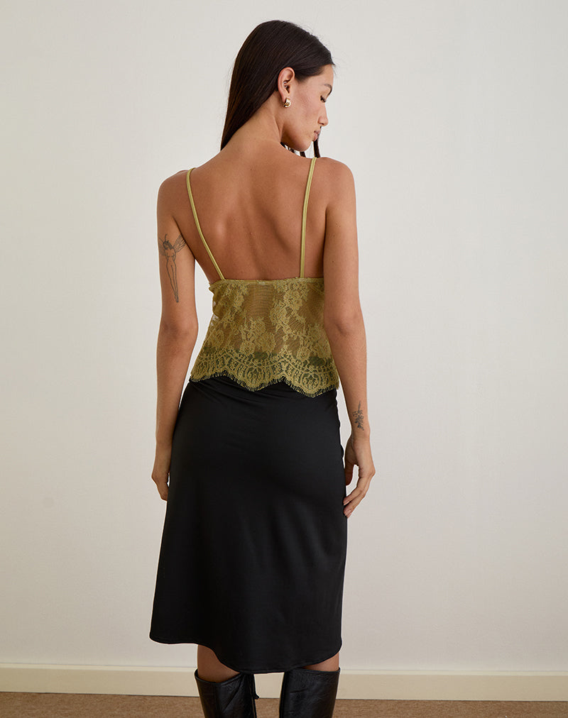 Kaika Plunge Cami Top in Eyelash Lace Chartreuse