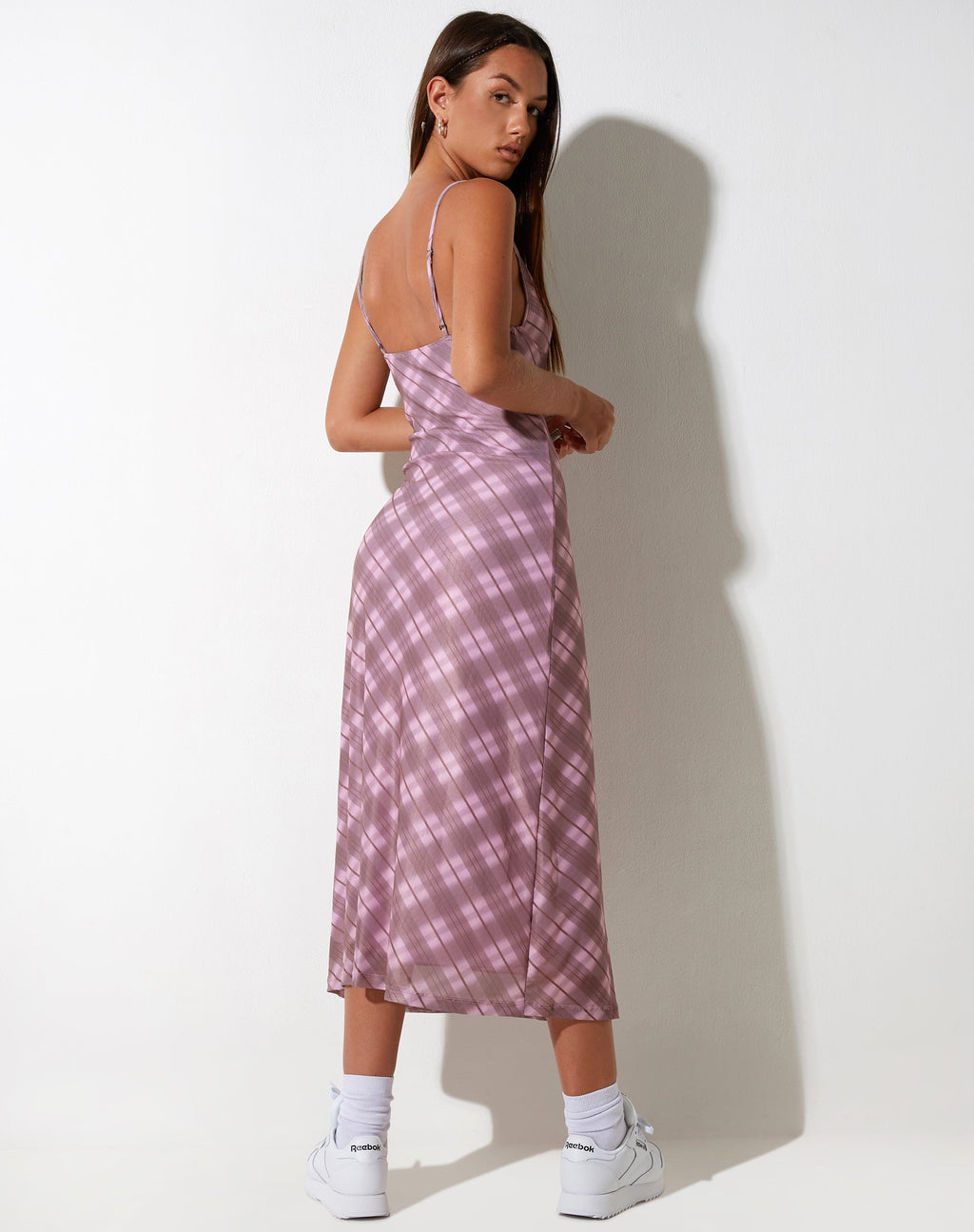 Kalana Midi Dress in Pink Blurred Check
