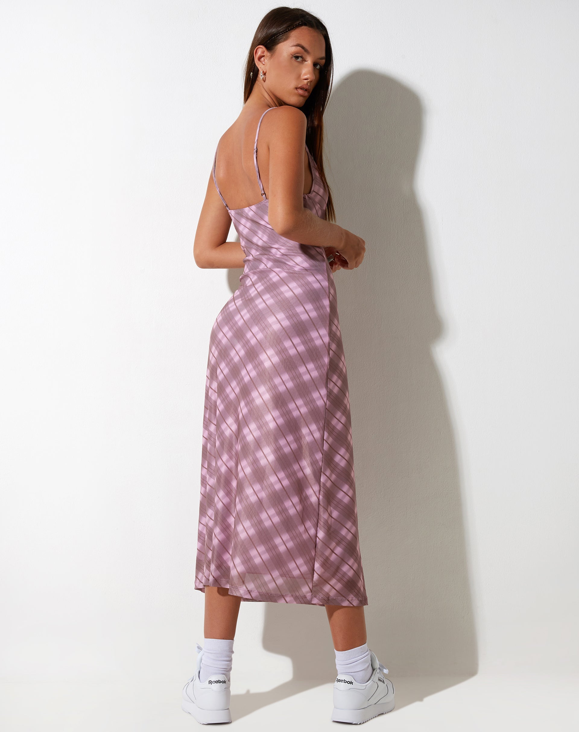 Kalana Midi Dress in Pink Blurred Check