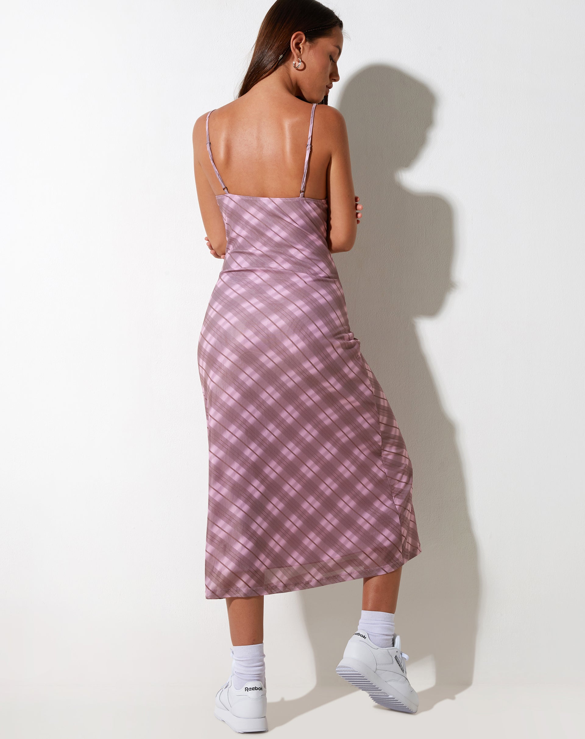 Kalana Midi Dress in Pink Blurred Check