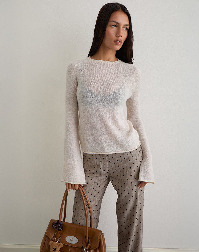 Kaleo Roll Edge Jumper in Knit Ecru