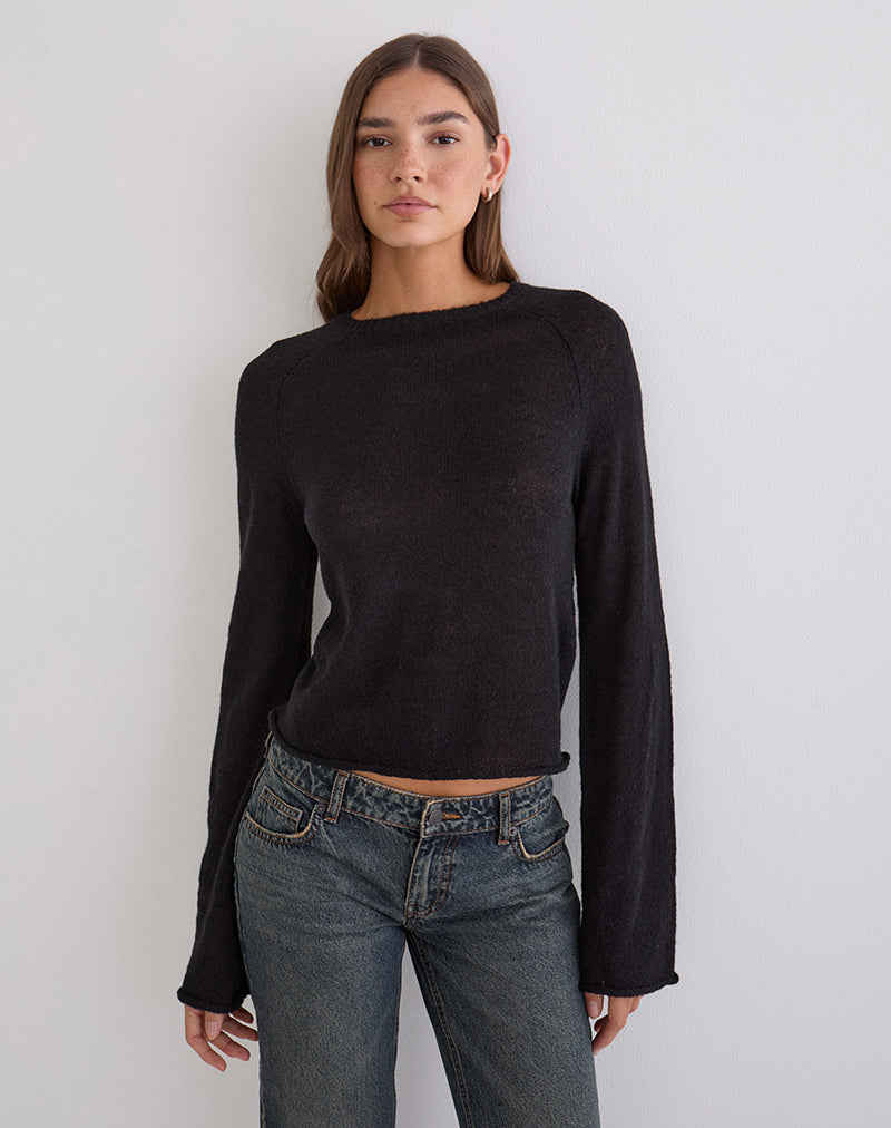 Kaleo Roll Edge Jumper in Knit Black