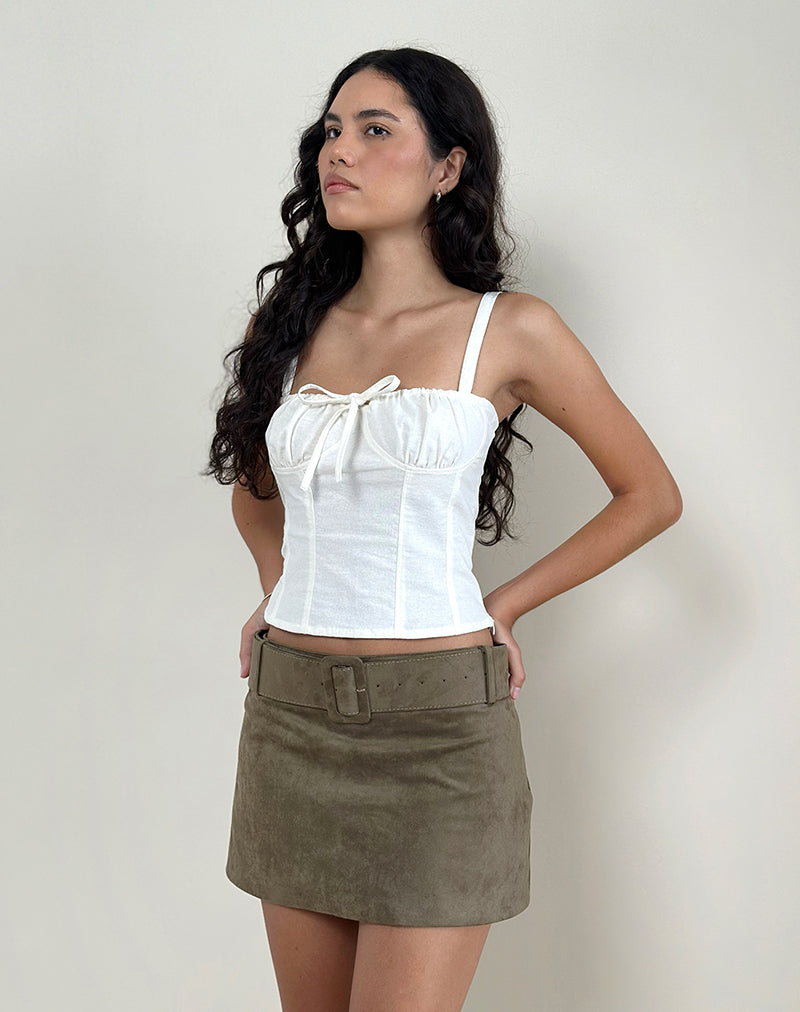 Zita Belted Mini Skirt in Faux Suede Brown