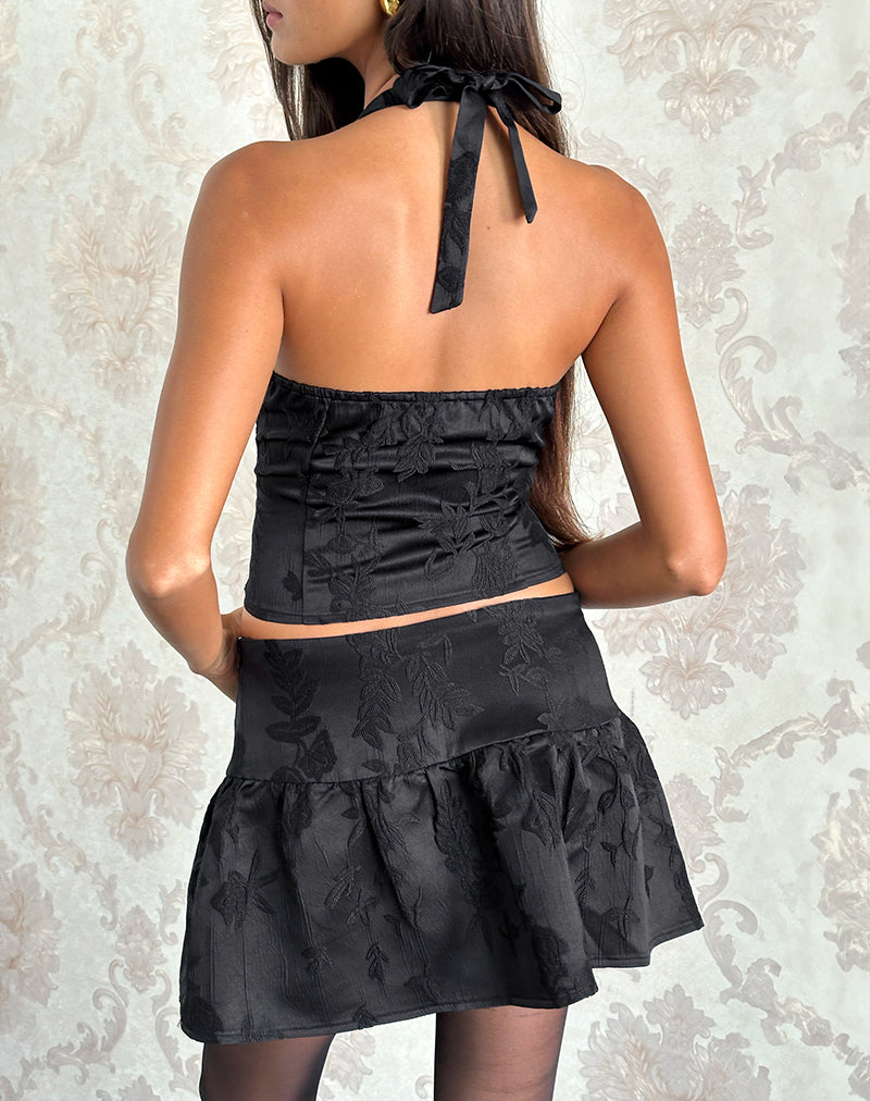 Kampi Halter Top in Satin Jacquard Black