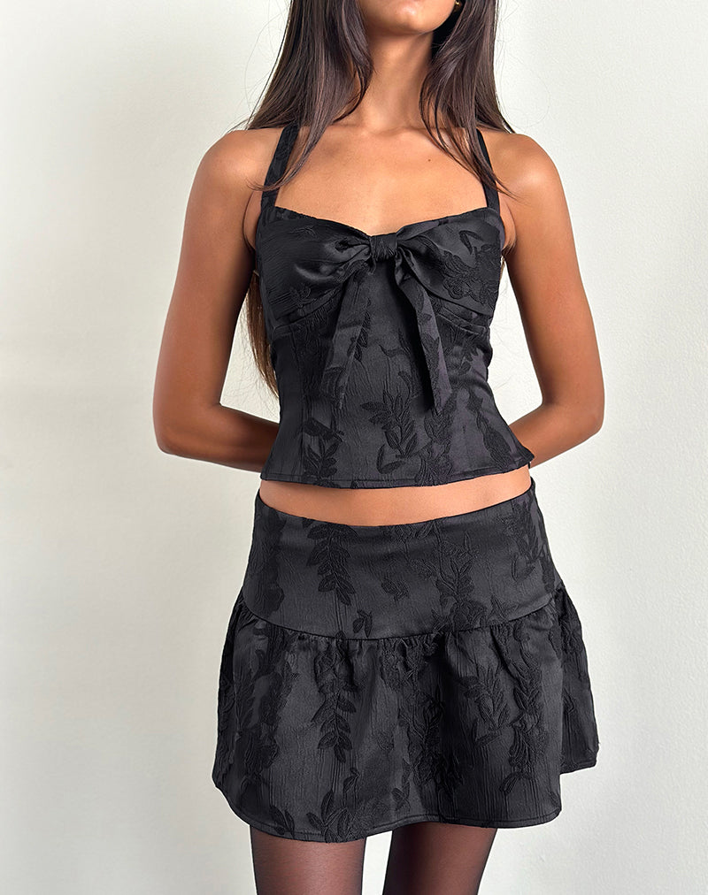 Kampi Halter Top in Satin Jacquard Black