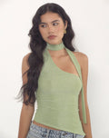 Karasi Tie Neck Top in Shimmer Lurex Green