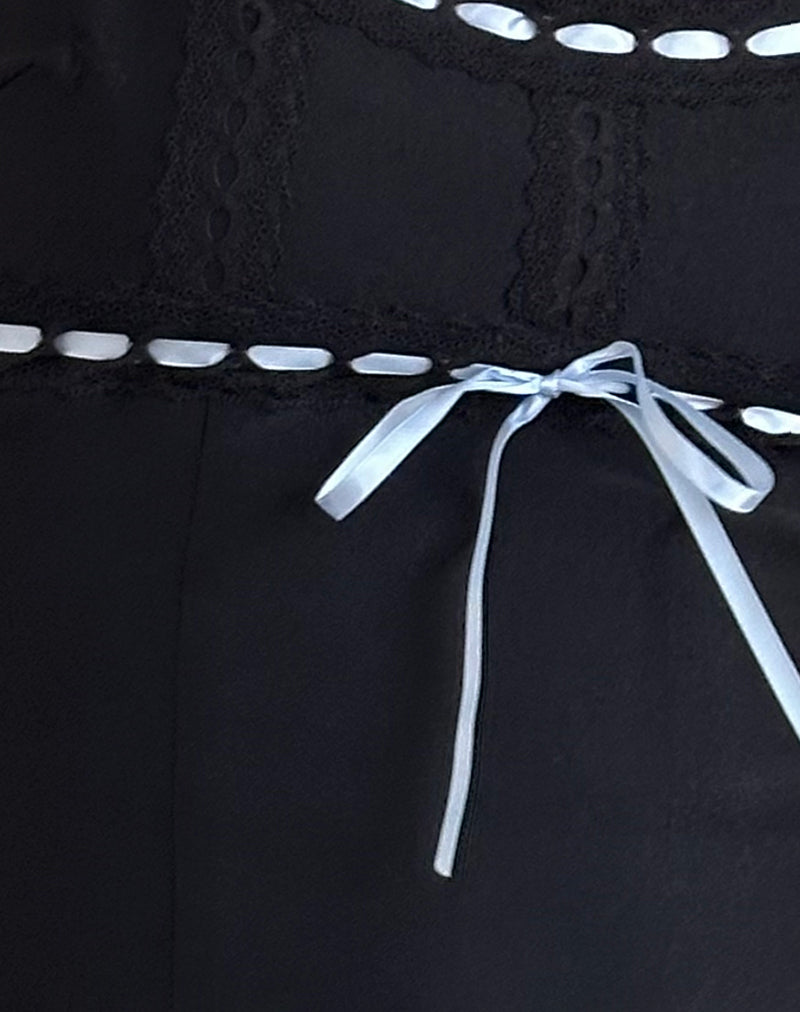 Karda Cami Top in Black with Contrast Ribbon