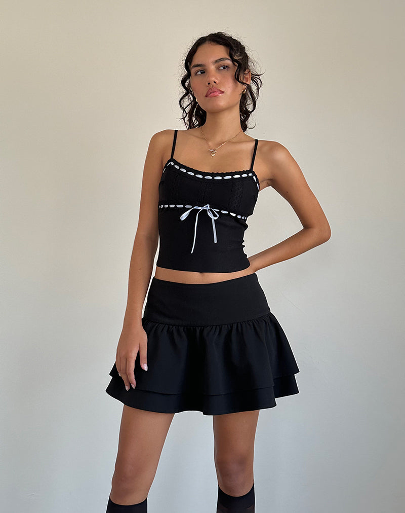 Karda Cami Top in Black with Contrast Ribbon