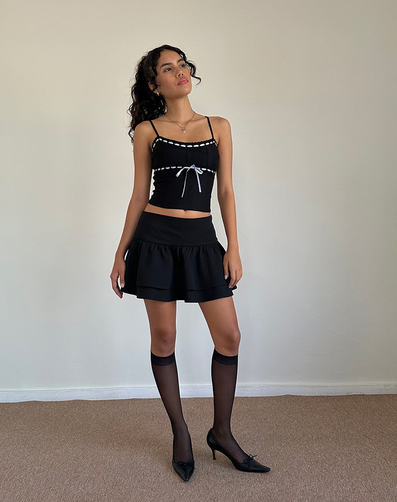 Karda Cami Top in Black with Contrast Ribbon