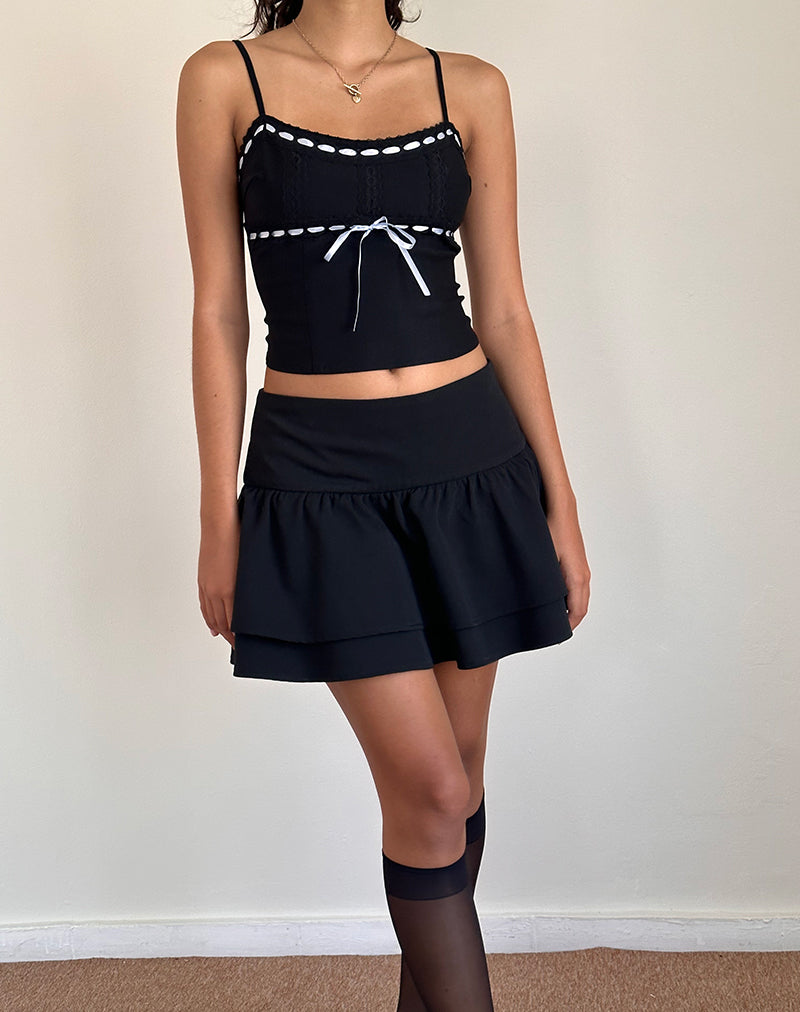 Karda Cami Top in Black with Contrast Ribbon