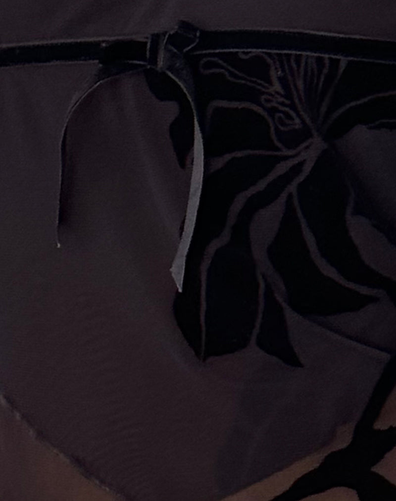 Kareena Long Sleeve Bardot Top in Orchid Flock Black