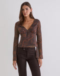 Karilo Long Sleeve Top in Chiffon Royal Paisley Burgundy