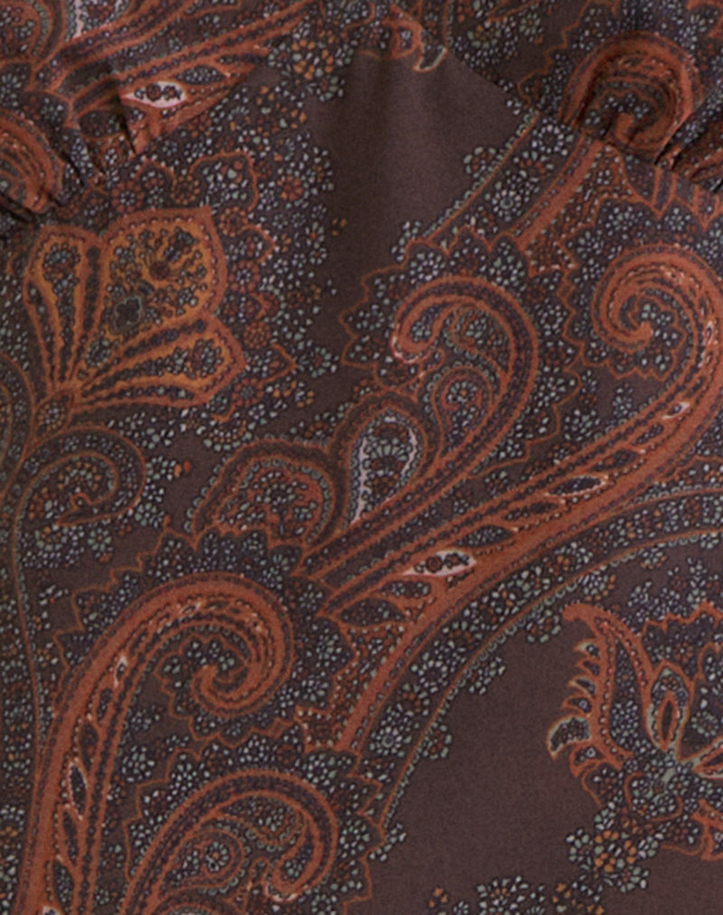 Karilo Long Sleeve Top in Chiffon Royal Paisley Burgundy
