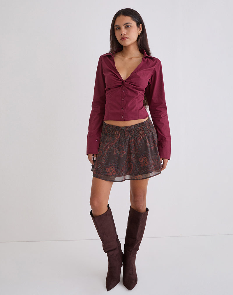 Tylan Mini Skirt in Chiffon Royal Paisley Burgundy