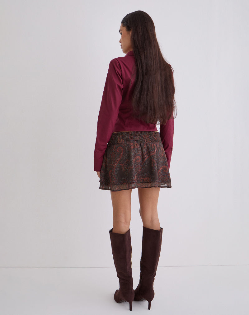 Tylan Mini Skirt in Chiffon Royal Paisley Burgundy