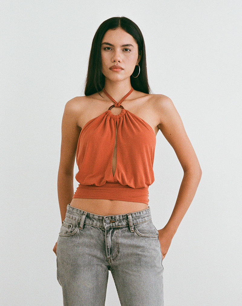 Karise Plunge Top in Cupro Burnt Orange