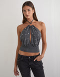 Karise Plunge Top in Cupro Charcoal Grey