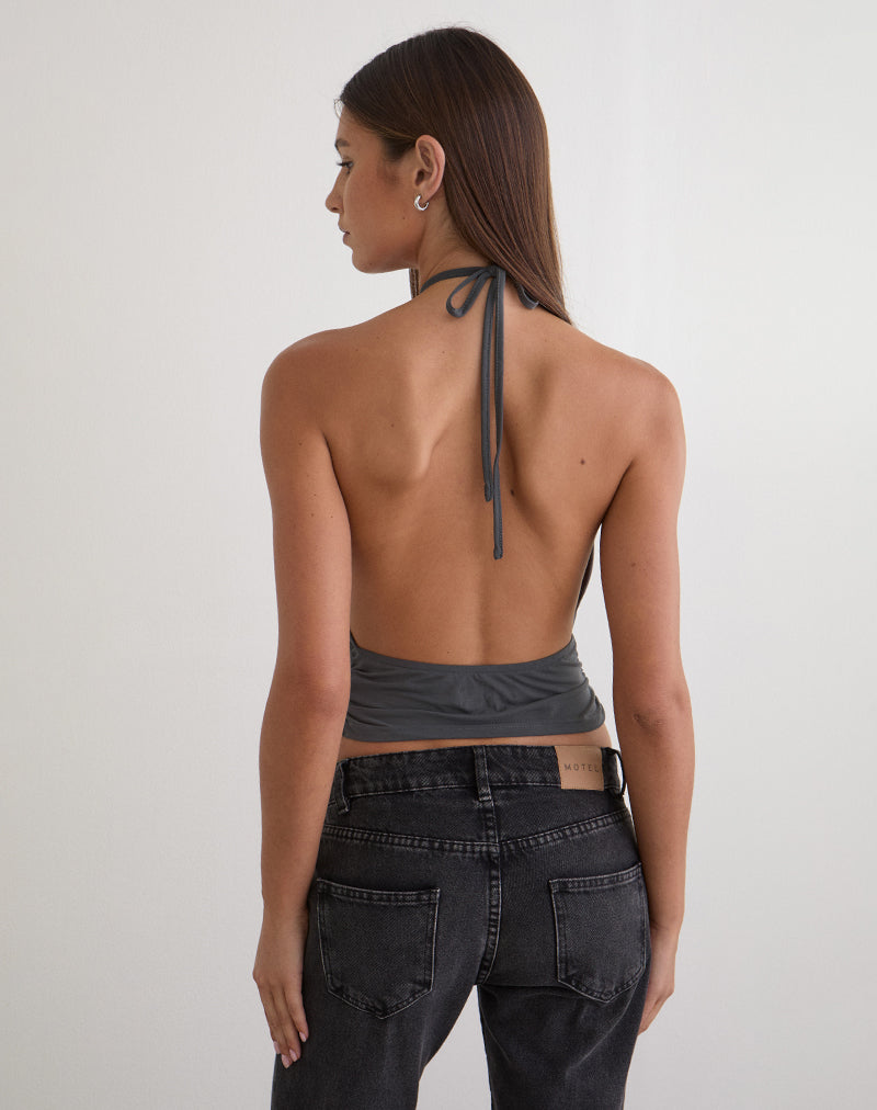 Karise Plunge Top in Cupro Charcoal Grey