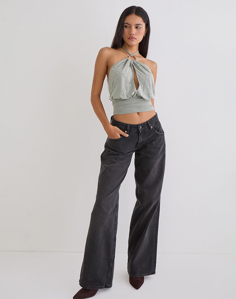 Karise Plunge Top in Cupro Light Grey