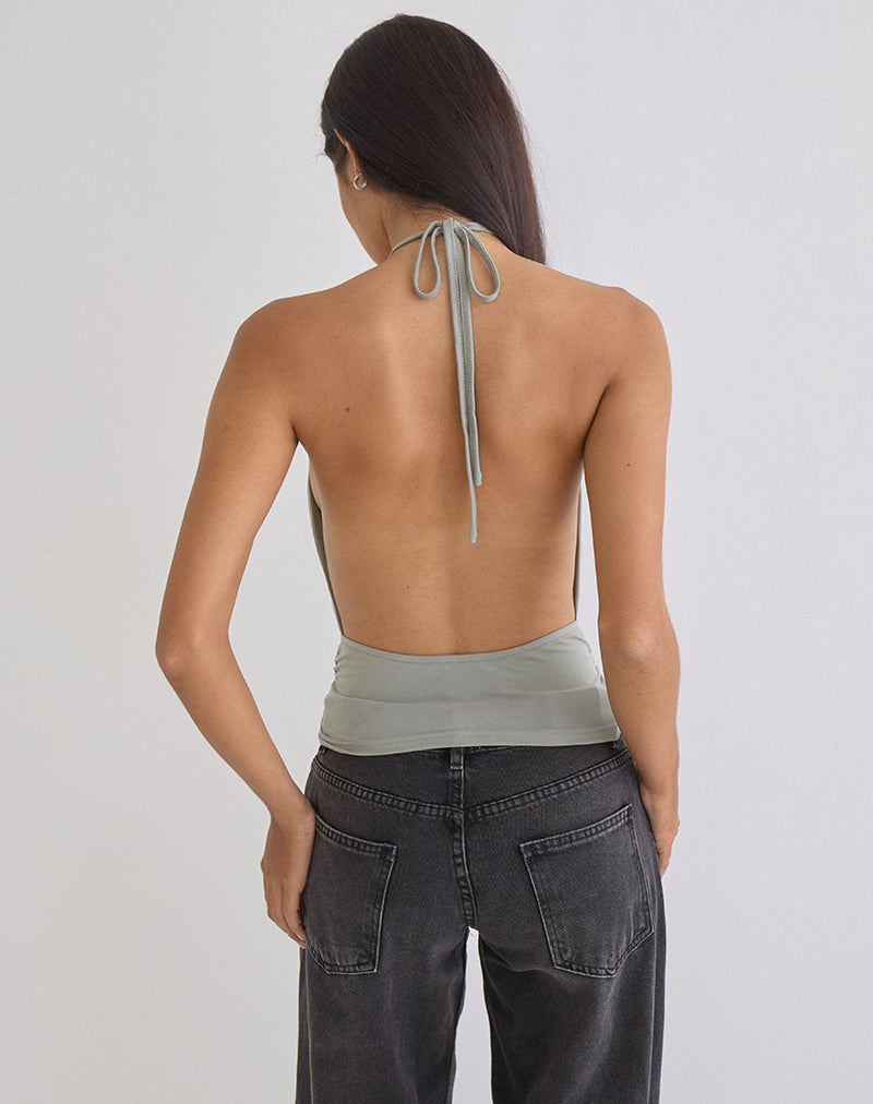 Karise Plunge Top in Cupro Light Grey