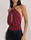 Karise Plunge Top in Cupro Dark Red