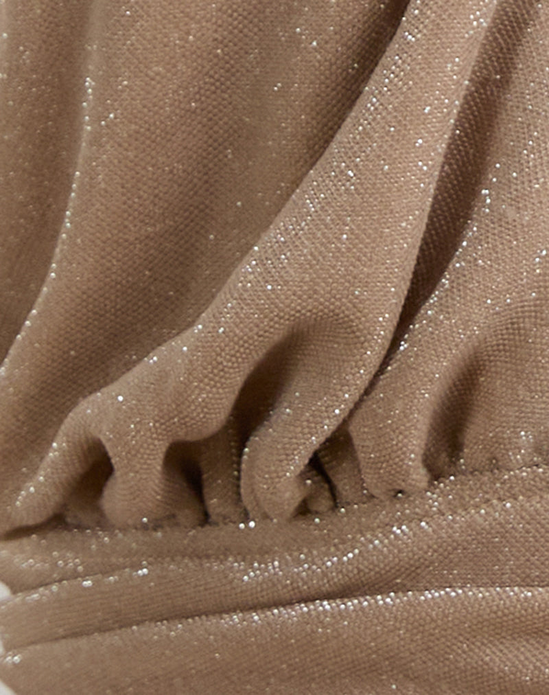 Karise Plunge Top in Glitter Lurex Mesh Cream