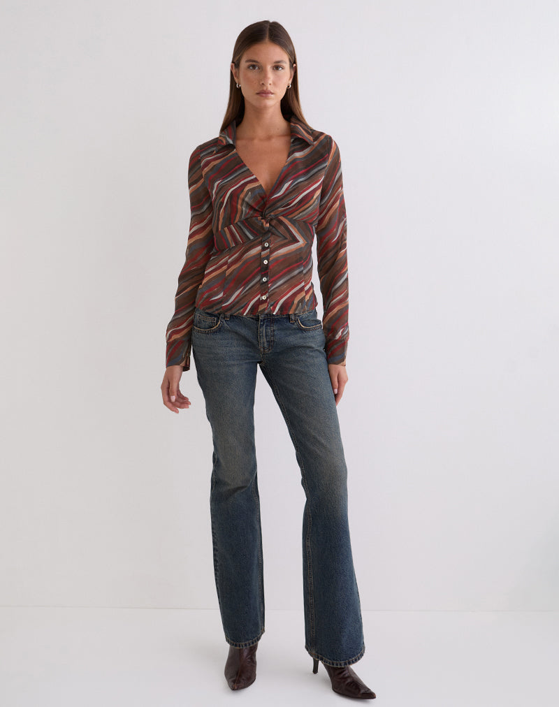 Karisma Shirt in Chiffon 70's Shadow Stripe