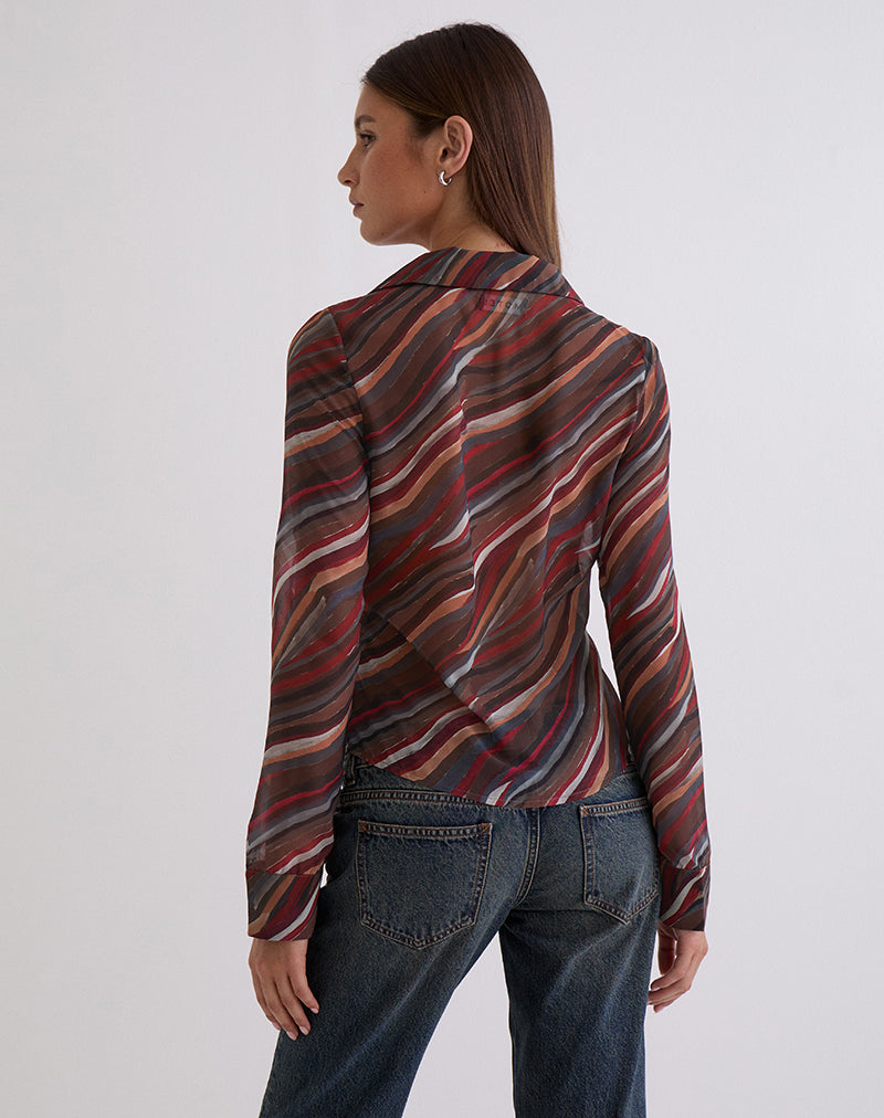 Karisma Shirt in Chiffon 70's Shadow Stripe