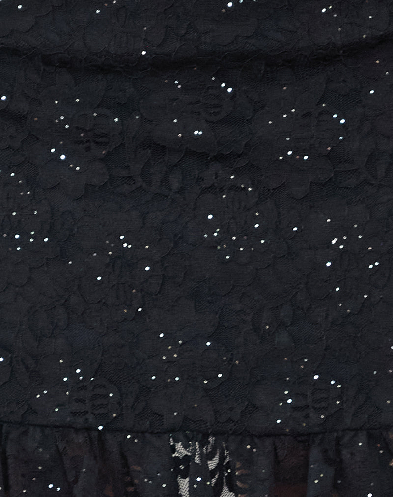 Karsya Mini Skirt in Black Sequin Lace