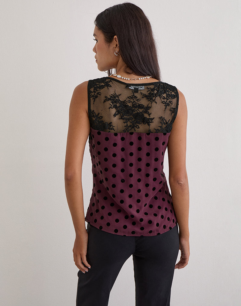 Kasia V-Neck Top in Vintage Polka Maroon