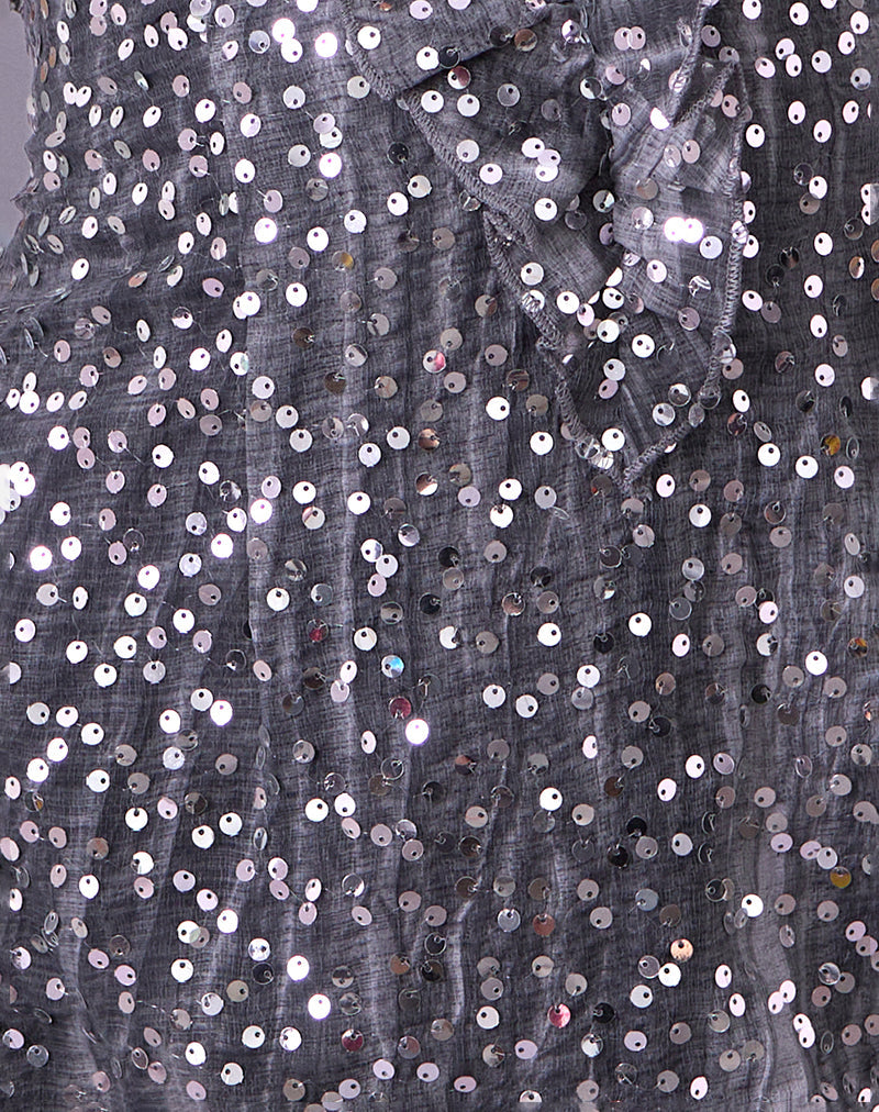 Kasuya Mini Dress in Chiffon Sequin Grey