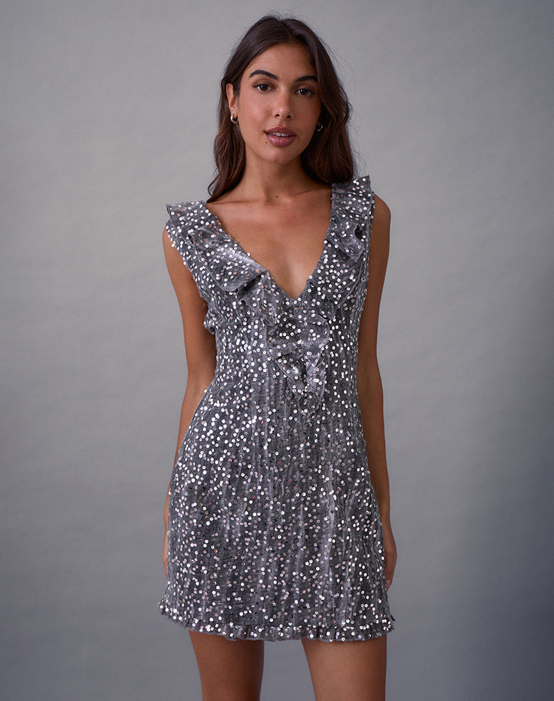 Kasuya Mini Dress in Chiffon Sequin Grey