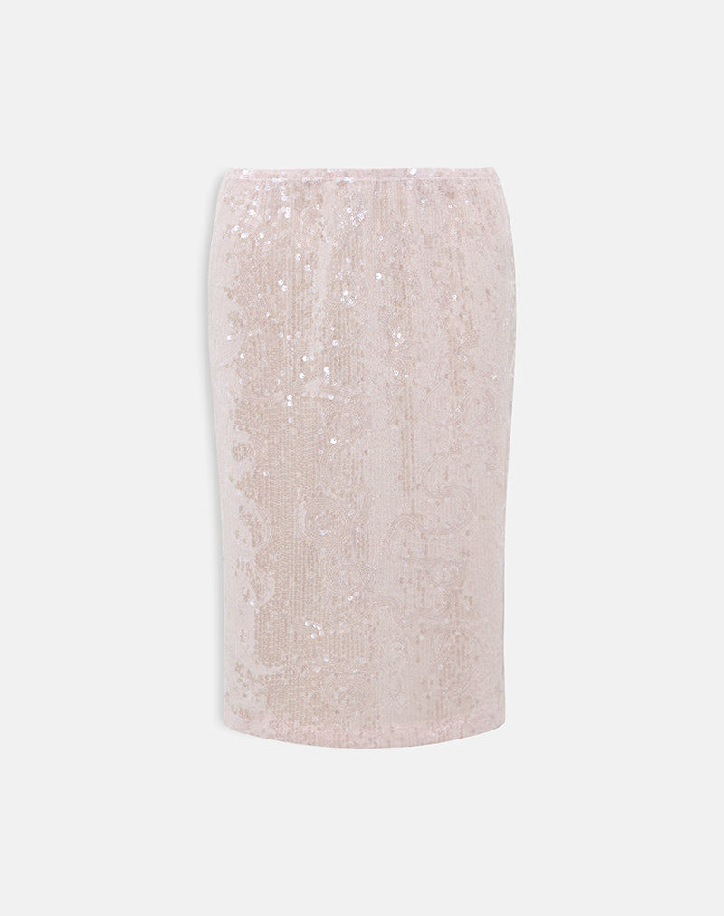Kavivi Midi Skirt in Sequin Baby Pink