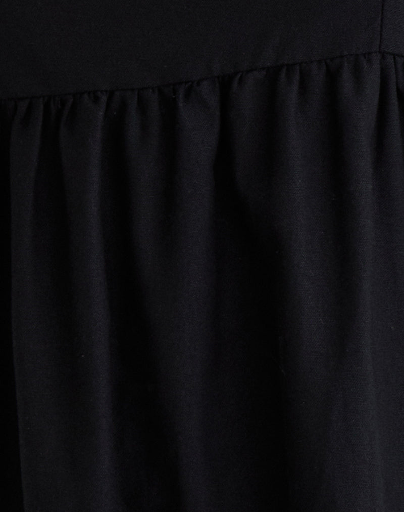 Kayla Square Neck Mini Dress in Linen Black