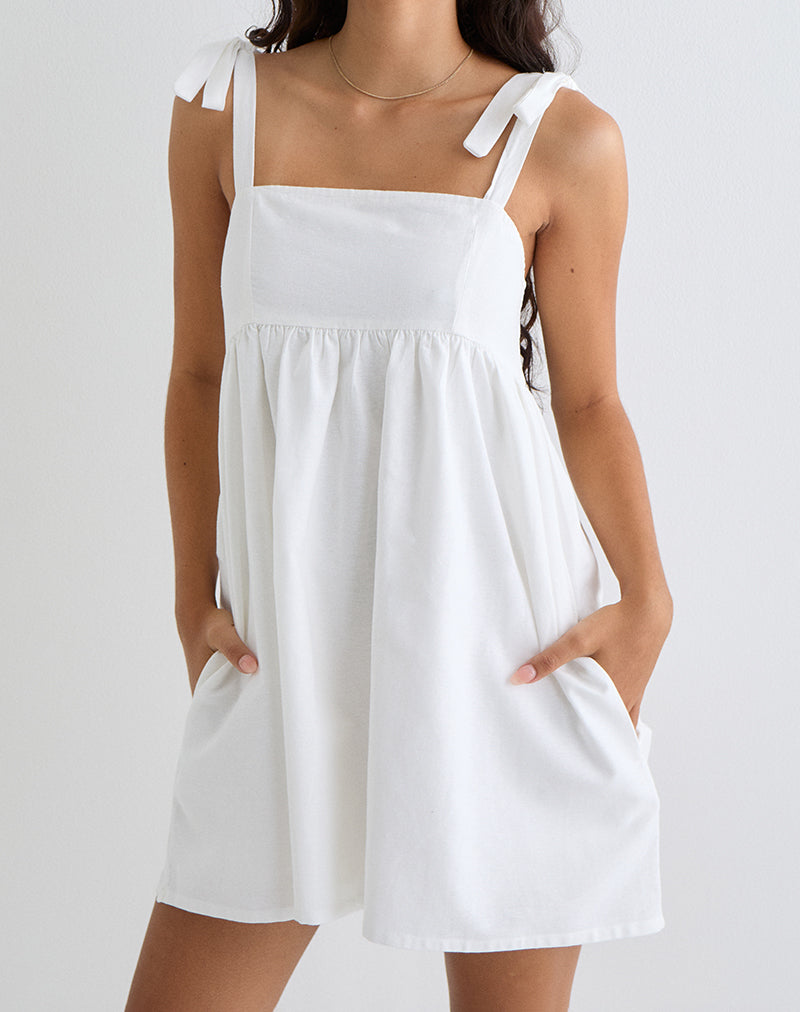 Kayla Square Neck Mini Dress in Linen Ivory