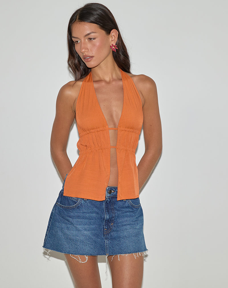 Kaytia Halterneck Top in Double Tie Sunset Orange