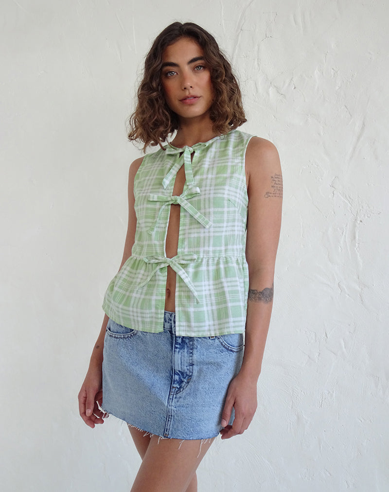 Kayvata Tie Front Top in Table Cloth Neo Mint