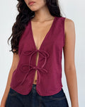 Kayve Tie Front Top in Burgundy