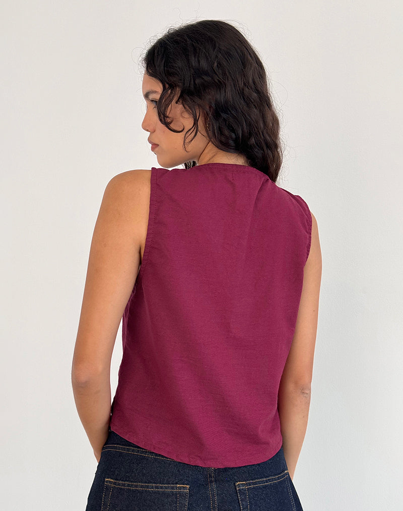 Kayve Tie Front Top in Burgundy