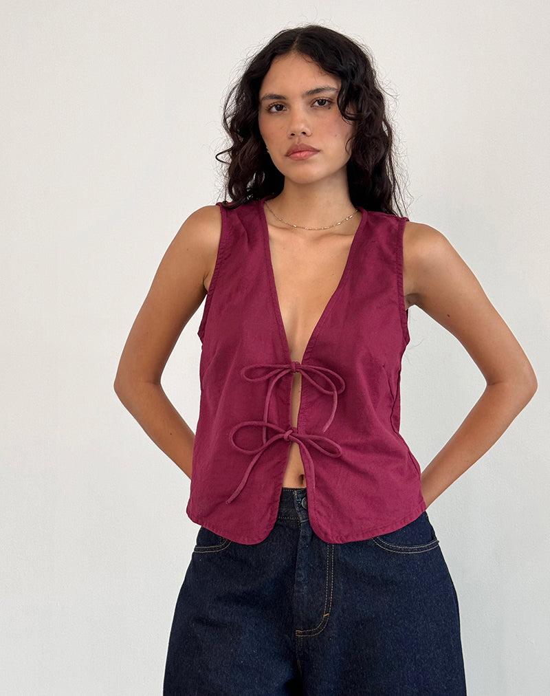 Kayve Tie Front Top in Burgundy