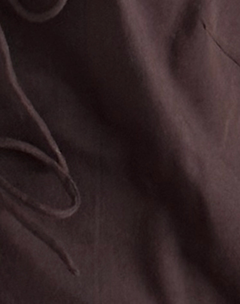 Kayve Tie Front Top in Poplin Deep Mahogany