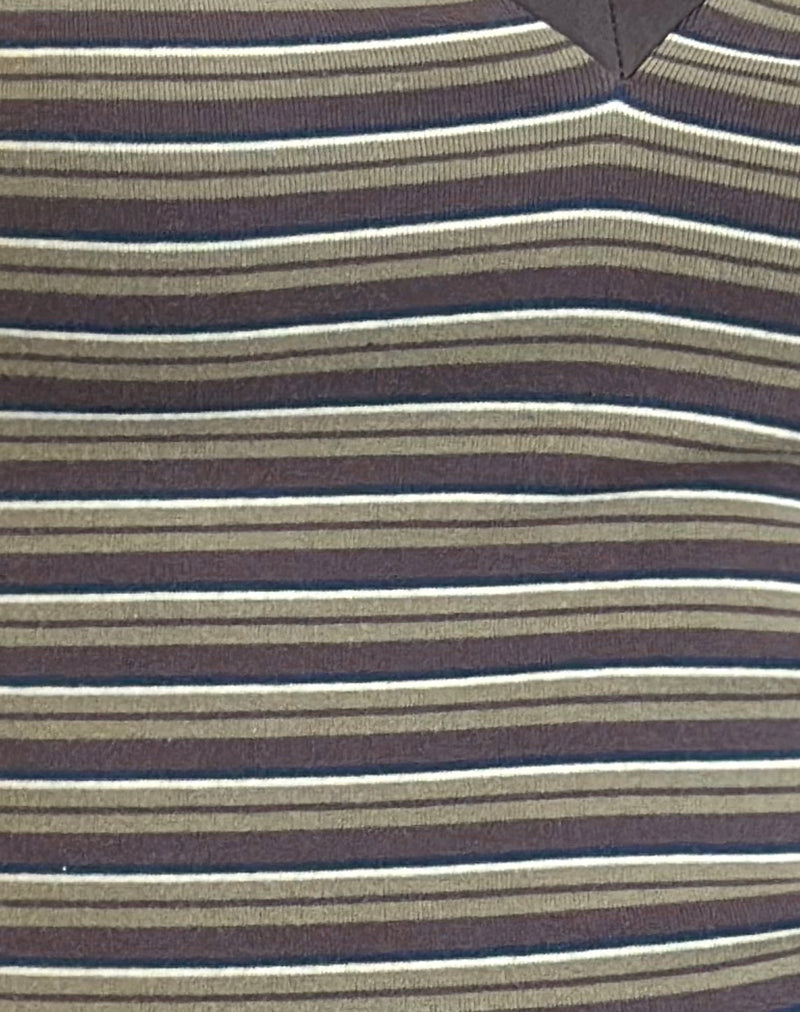 Keiko Top in Stripe Jersey Brown Army