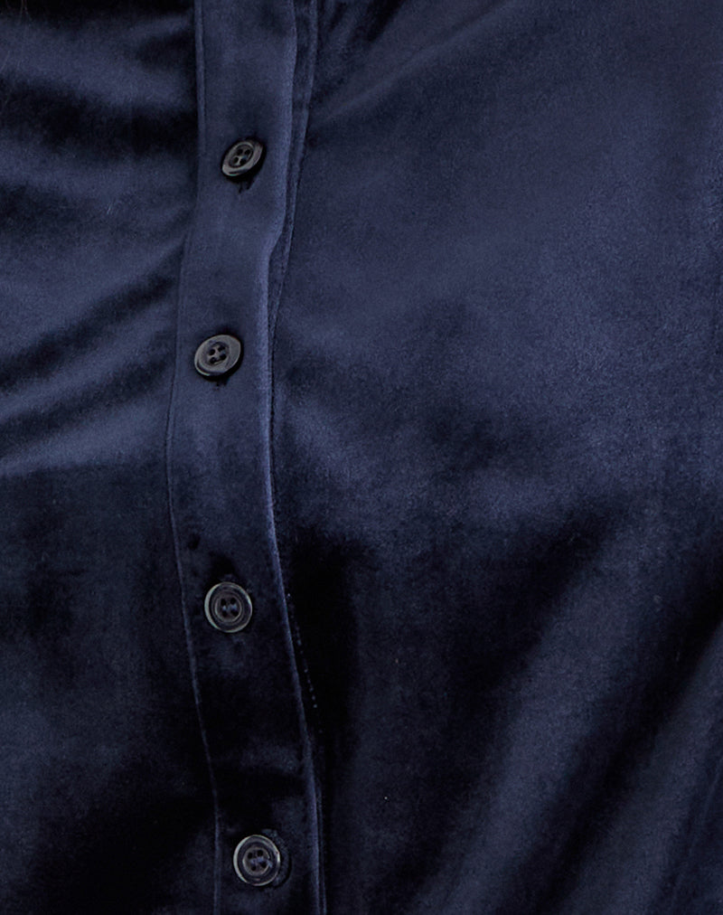Kellen Button Up Cardigan in Velour Navy